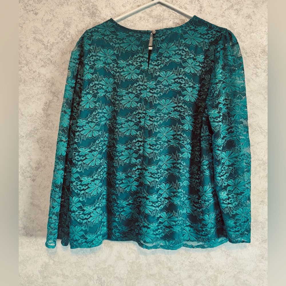 Draper James Green Floral Lace Pull Over Blouse Lined Sheer 3/4 Sleeves - Picture 2 of 15